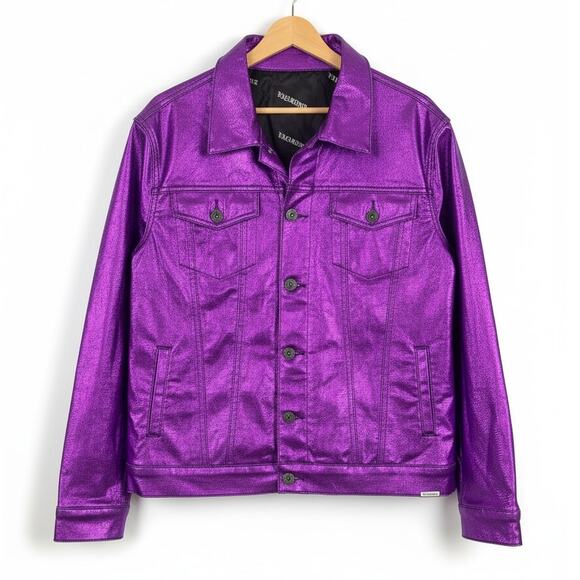 Valabasas Mens M Streetwear Hip Hop Y2K Maximalist Biker Metallic Retro Jacket - Picture 1 of 12